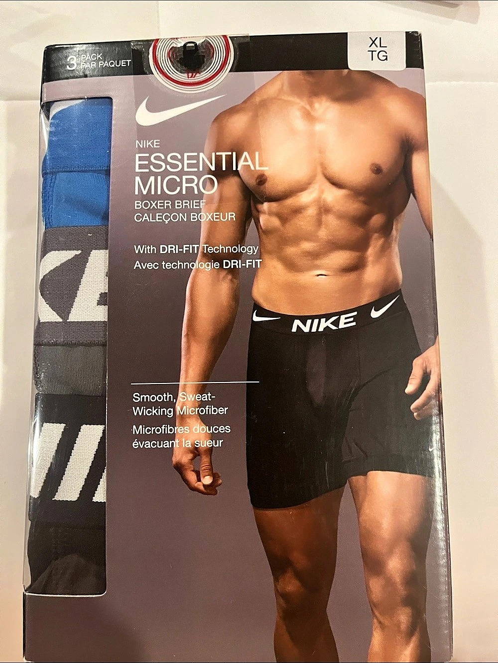 Nike Essential Micro Boxer Briefs 3-Pack Boxer Briefs Black & Blue &gray XL NWT
